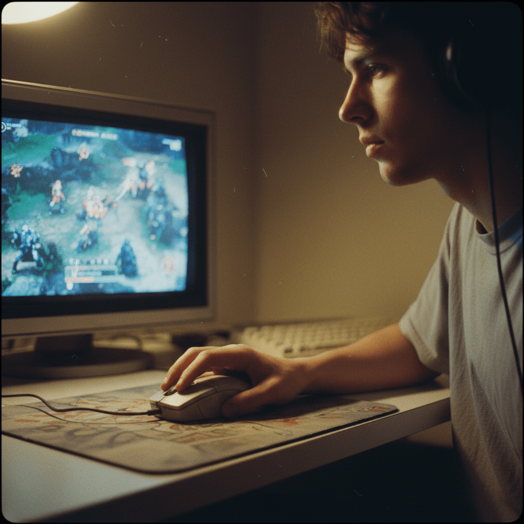 Gamer using mouse during gameplay