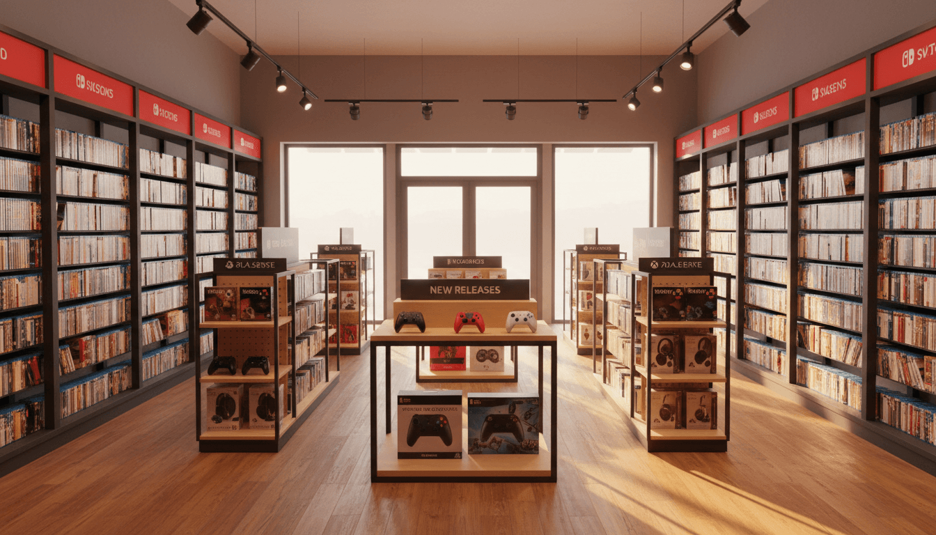 Galaxy Games Trading storefront with game displays and gaming accessories