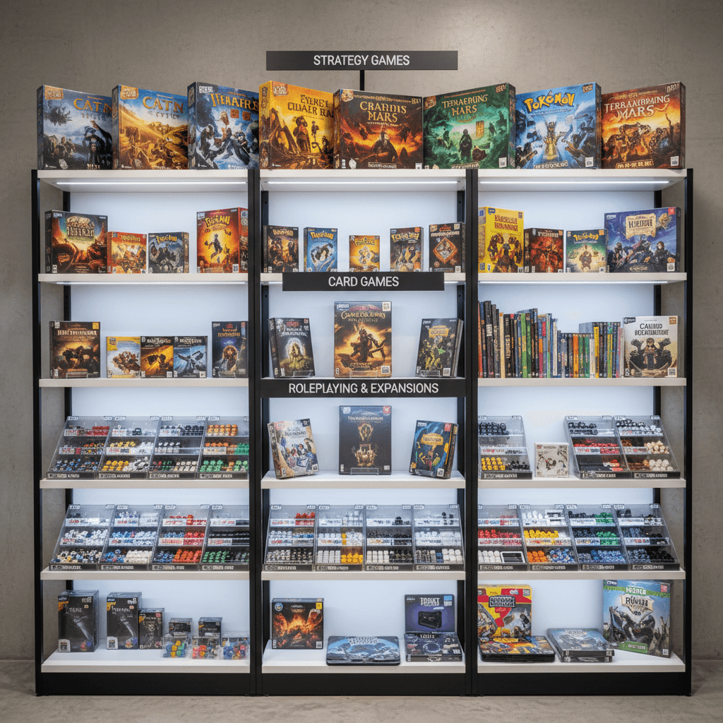 Carefully selected games and accessories on display