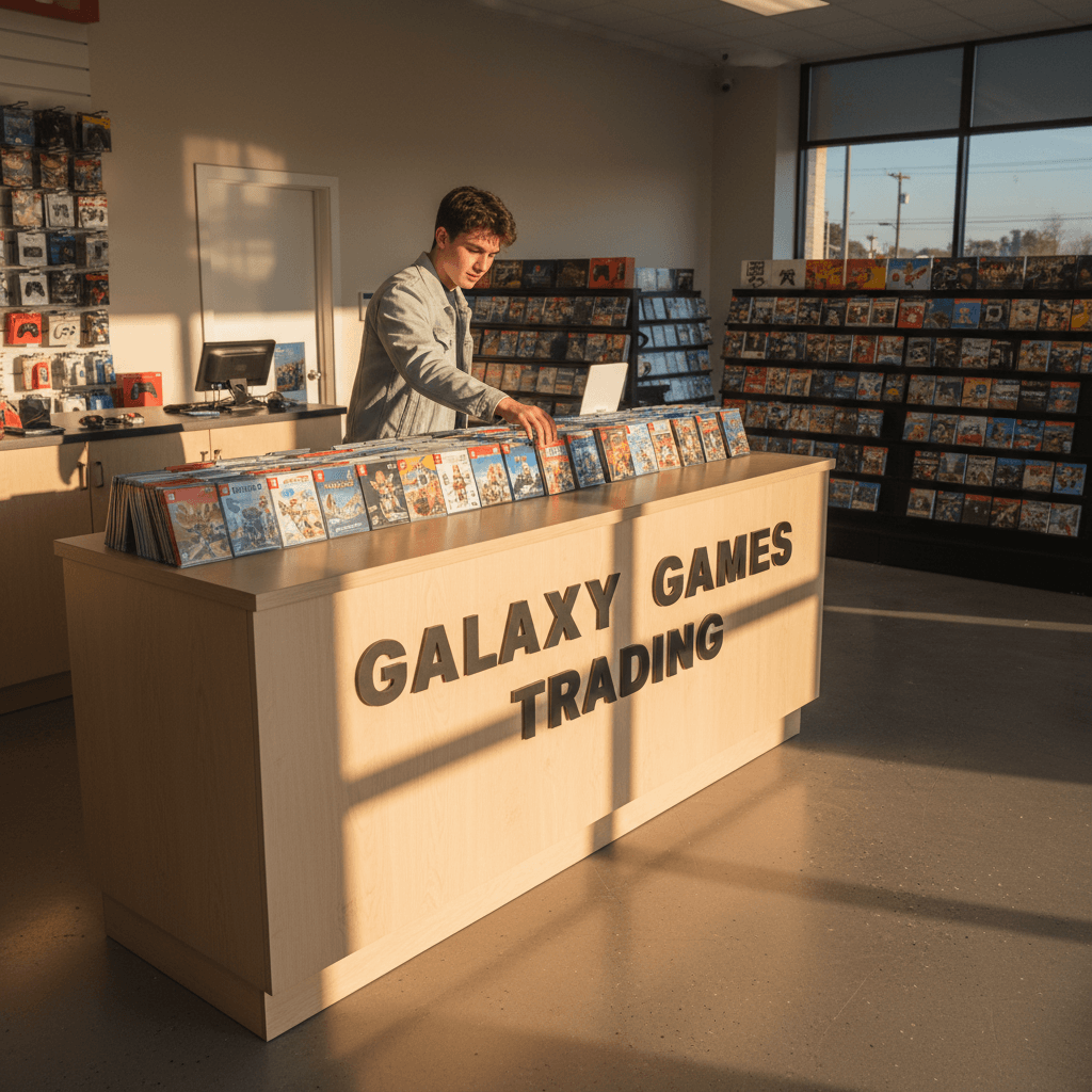 Customer browsing Nintendo Switch games at store counter