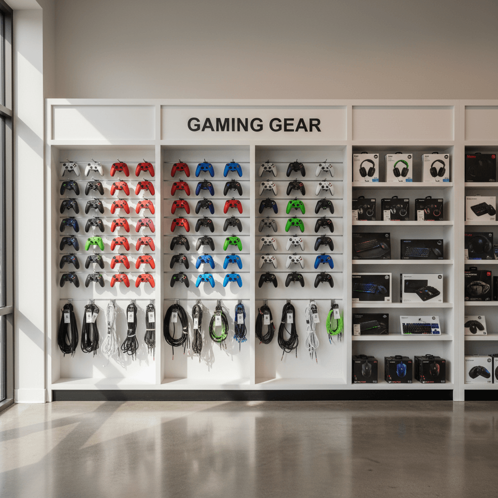 Gaming accessories wall display in store