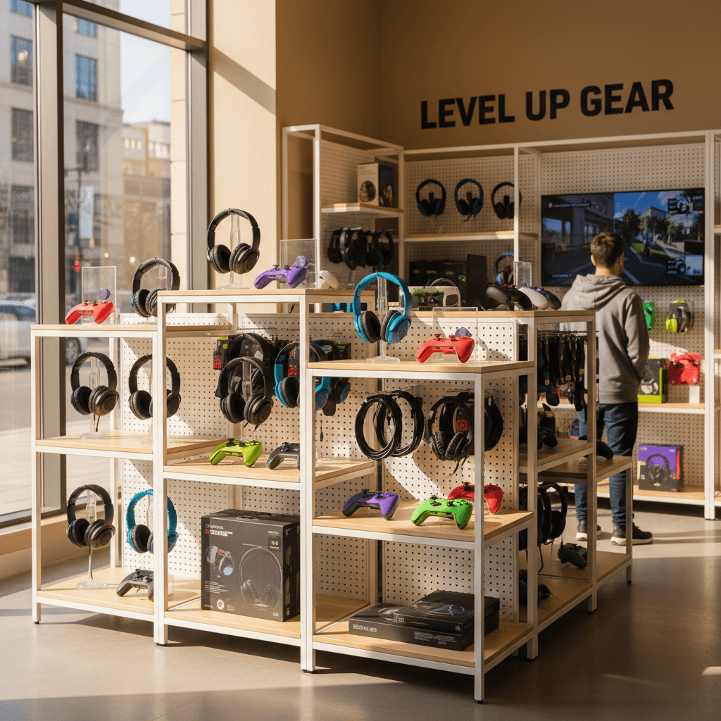 Gaming accessories display at retail store